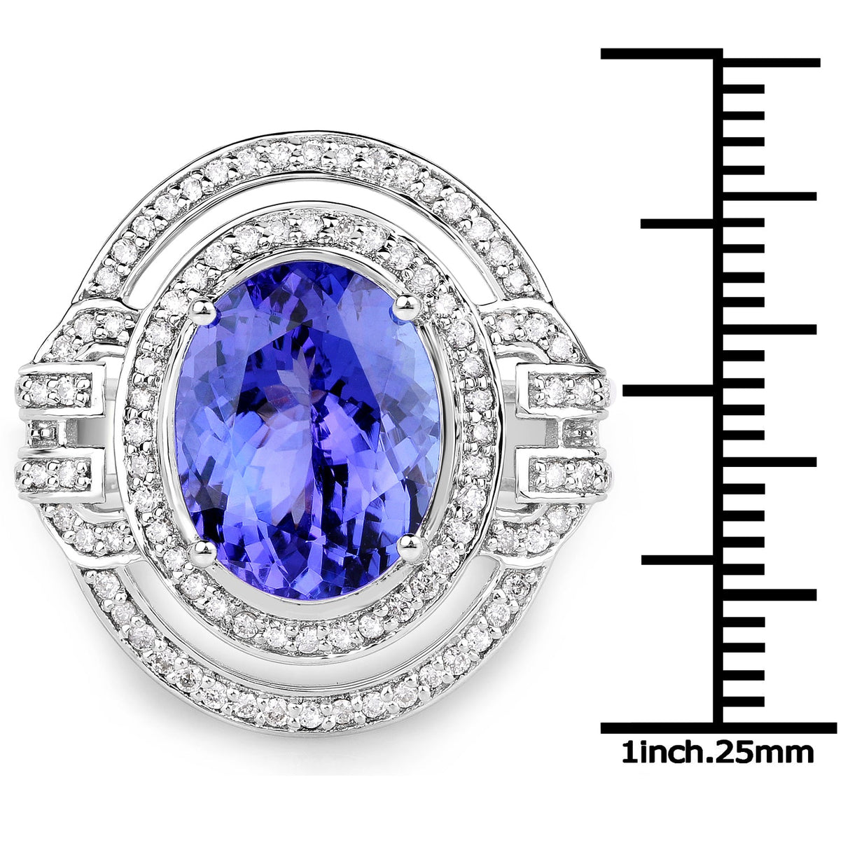 14K White Gold 6.83 Carat Genuine Tanzanite and White Diamond Ring