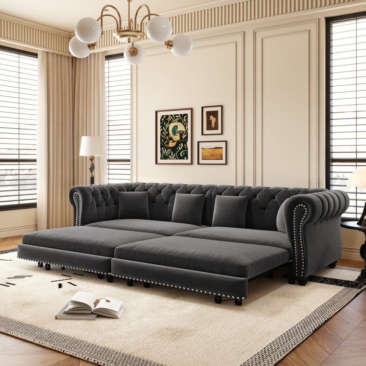 Chesterfield Sofa Bed – 3-in-1 Convertible Velvet Sofa