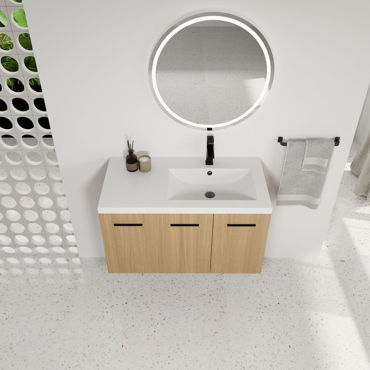Wall Mounted Floating Bathroom Vanity With Sink, 3 Door Modular Cabinet