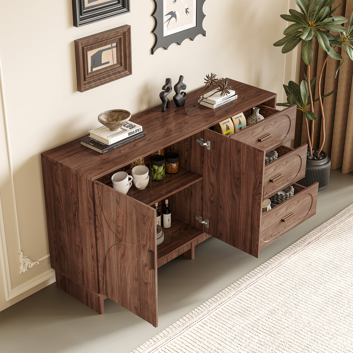 59.1" Buffet Sideboard with 2 Doors and 3 Drawers
