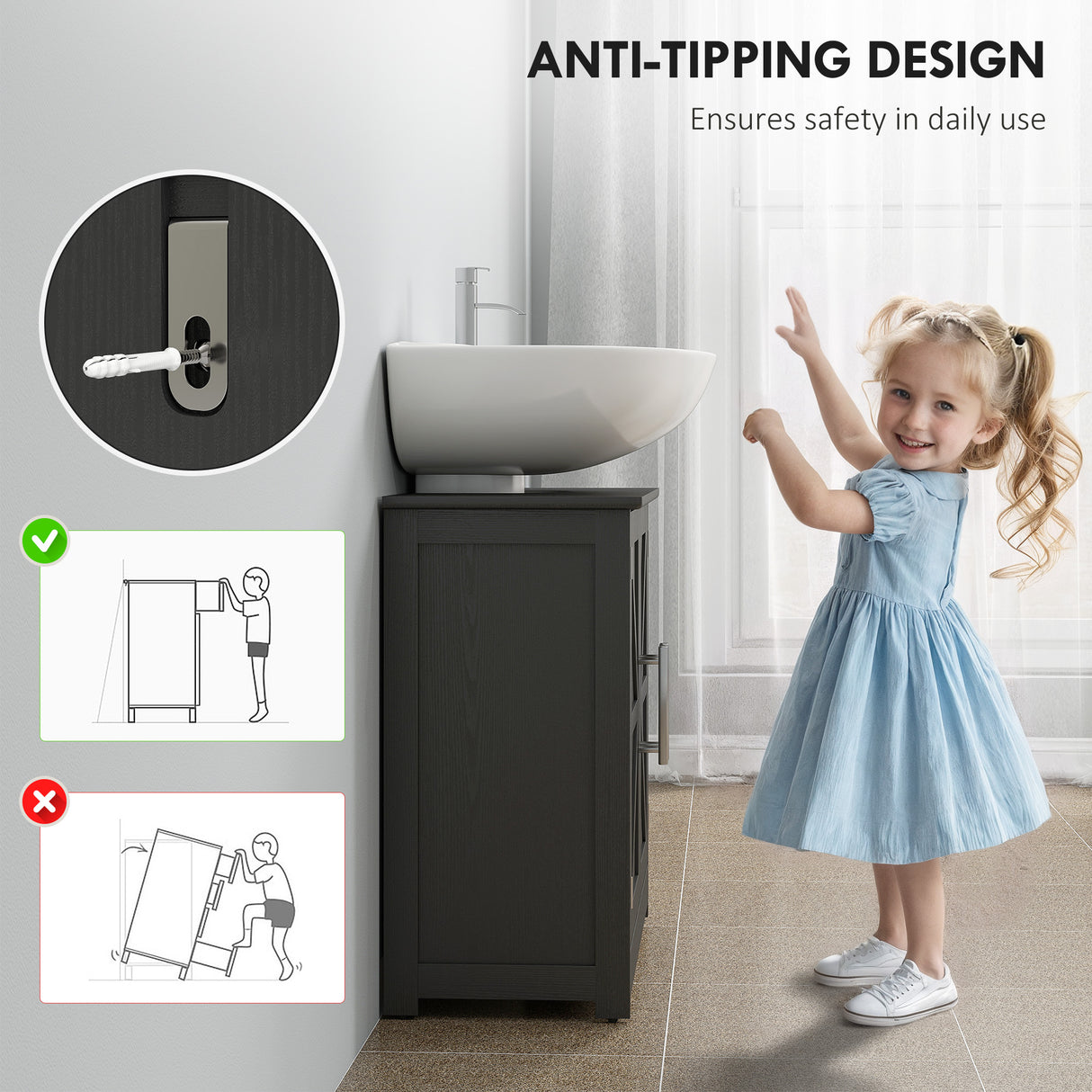 Pedestal Sink Storage Cabinet with 2 Barn Doors and Adjustable Shelf