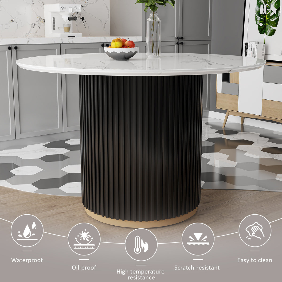 46 Inch Round Faux Marble Dining Table