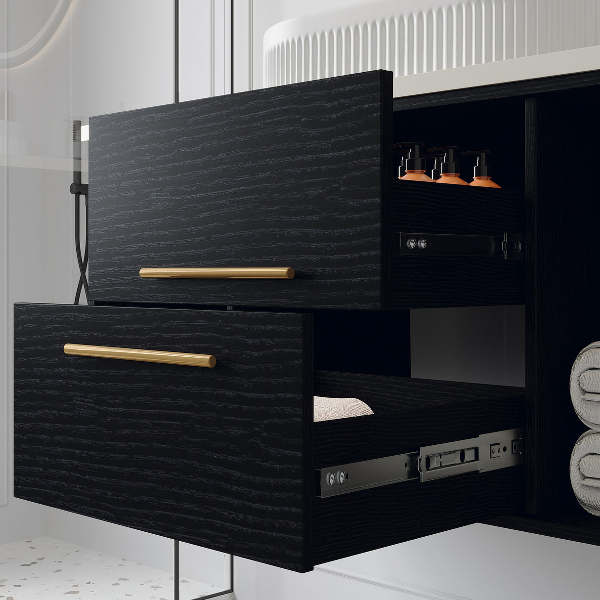 Modern 39.4-In Wall-Mounted Bathroom Vanity with Oval Ceramic Sink