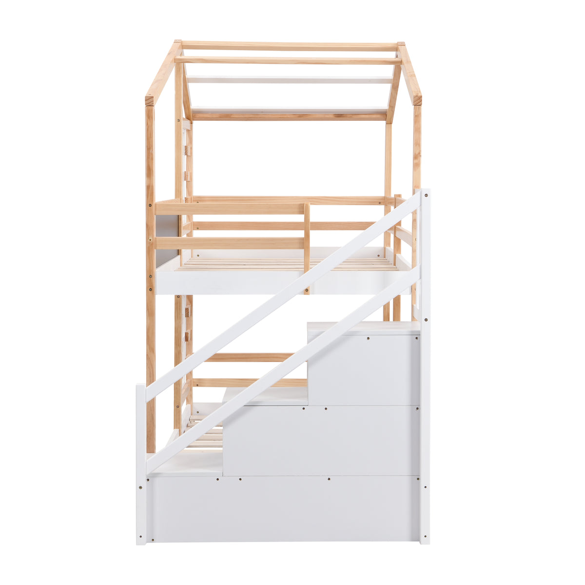Twin Over Twin Bunk Bed House Bed With Roof and Storage