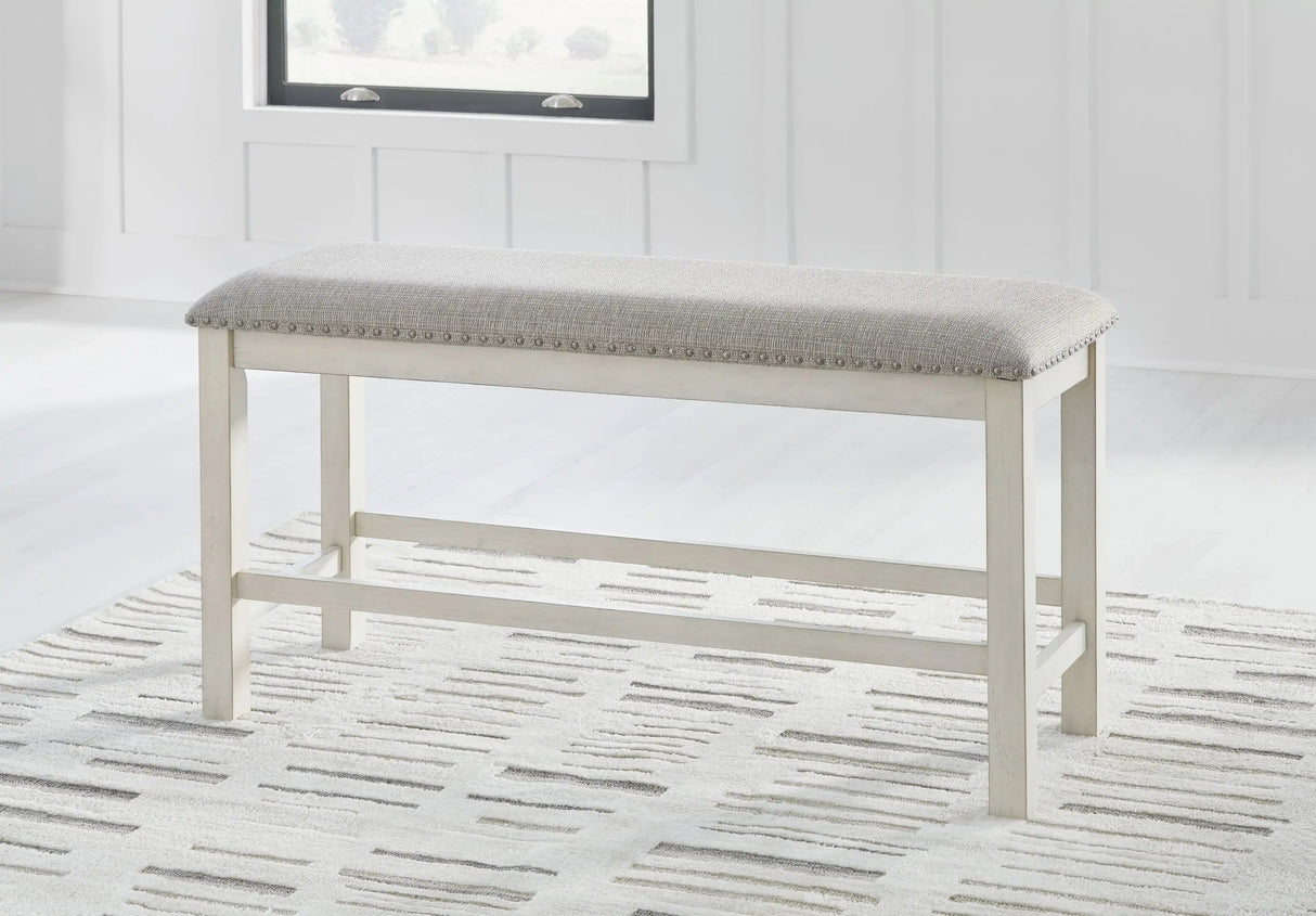 Robbinsdale - Dbl Counter Height Upholstered Dining Bench - Antique White - Best Buy Furniture