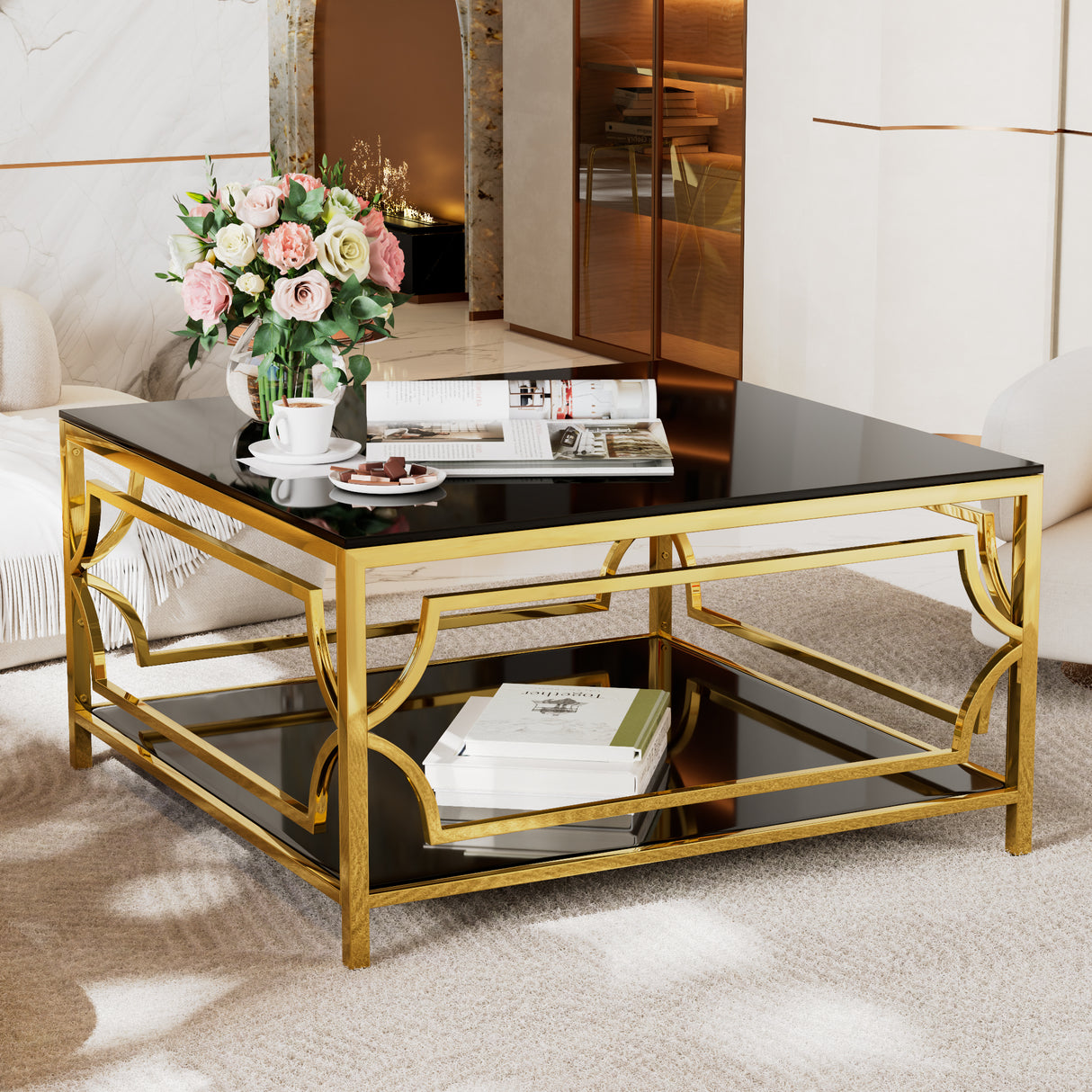 Square Glass Coffee Table in 33.5"