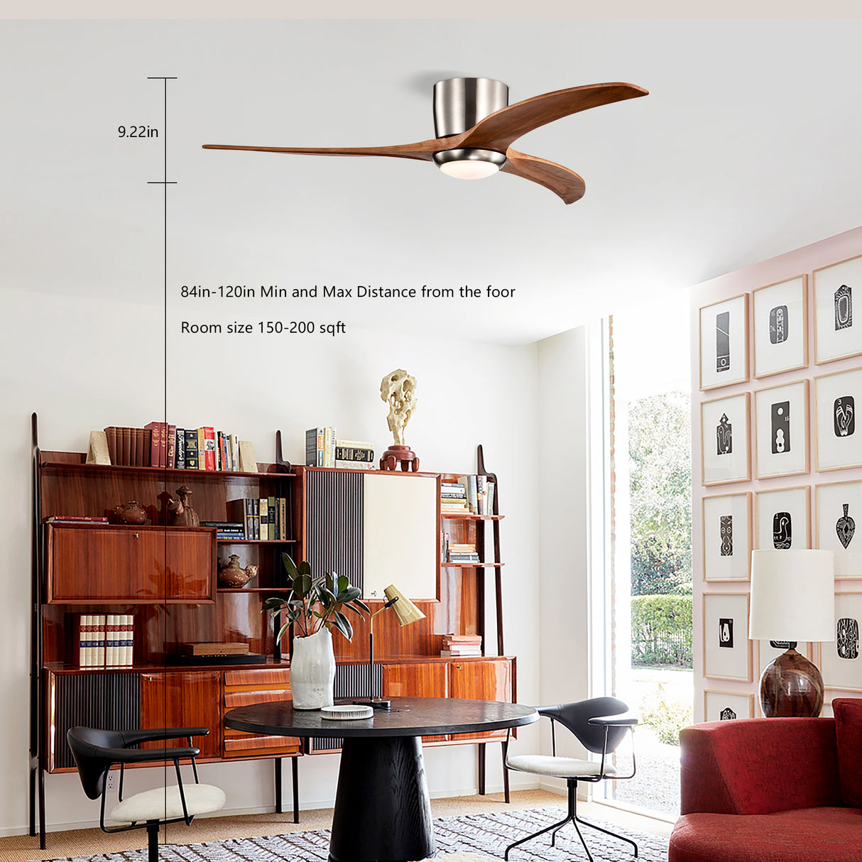 52" Flush Mount Fan Light with Solid Wood Blades and Remote Control