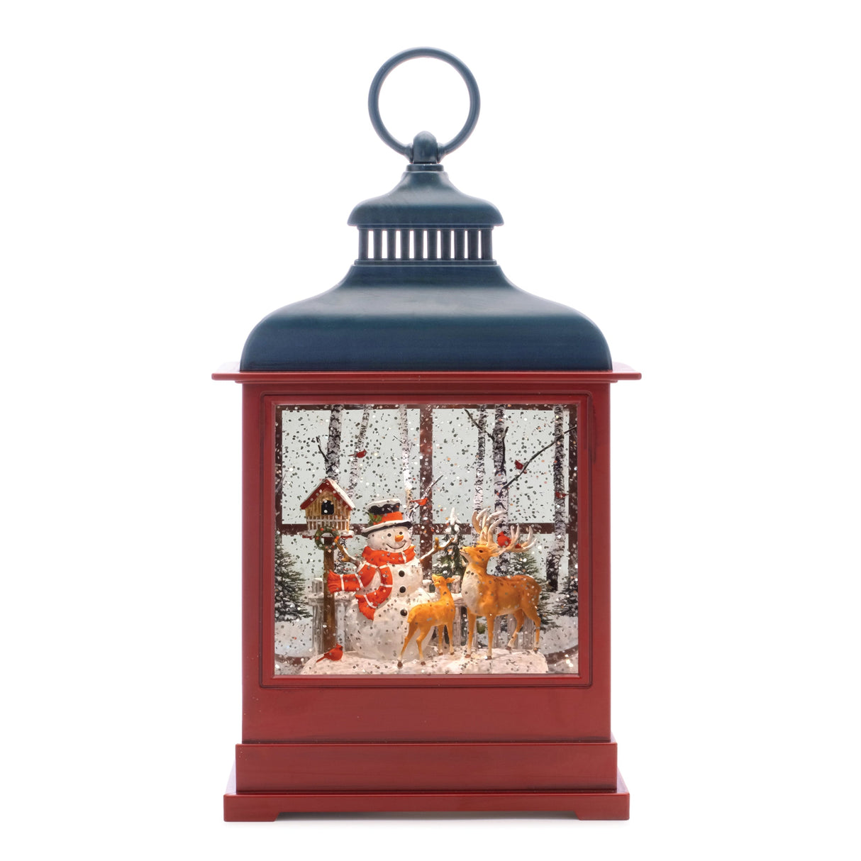 Led woodland snowman snow globe 12"h