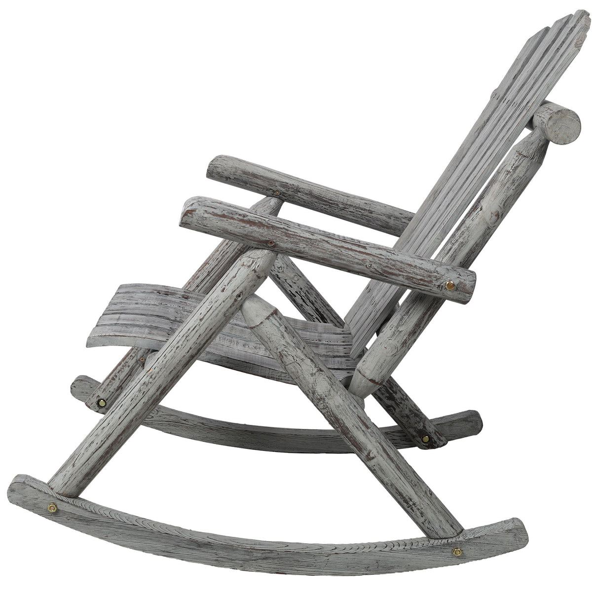 Durable Wooden Porch Rocker, Fir Log Rocking Chair