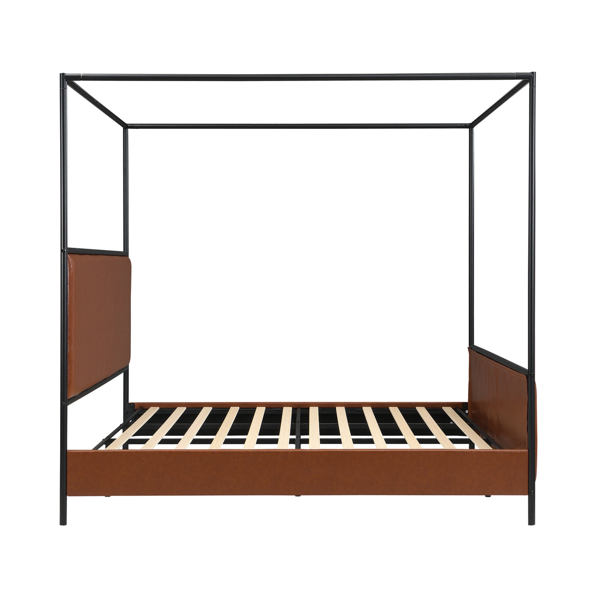 King Size Canopy Bed Frame With PU Upholstered Headboard
