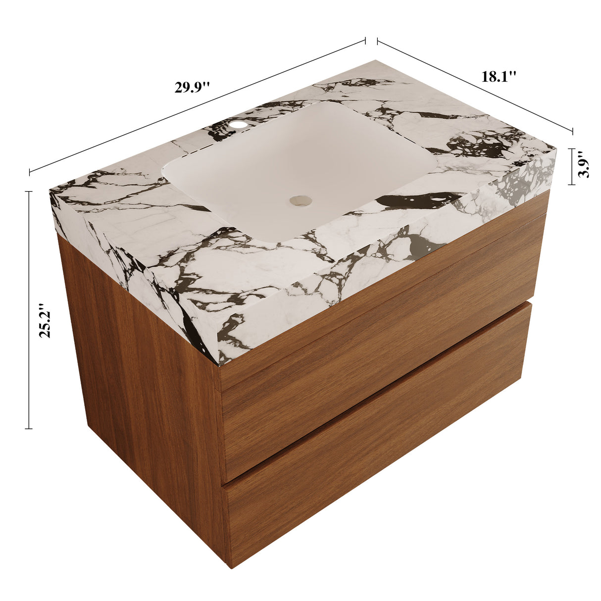 29.9" Modern Floating Bathroom Vanity with Faux Marble Top