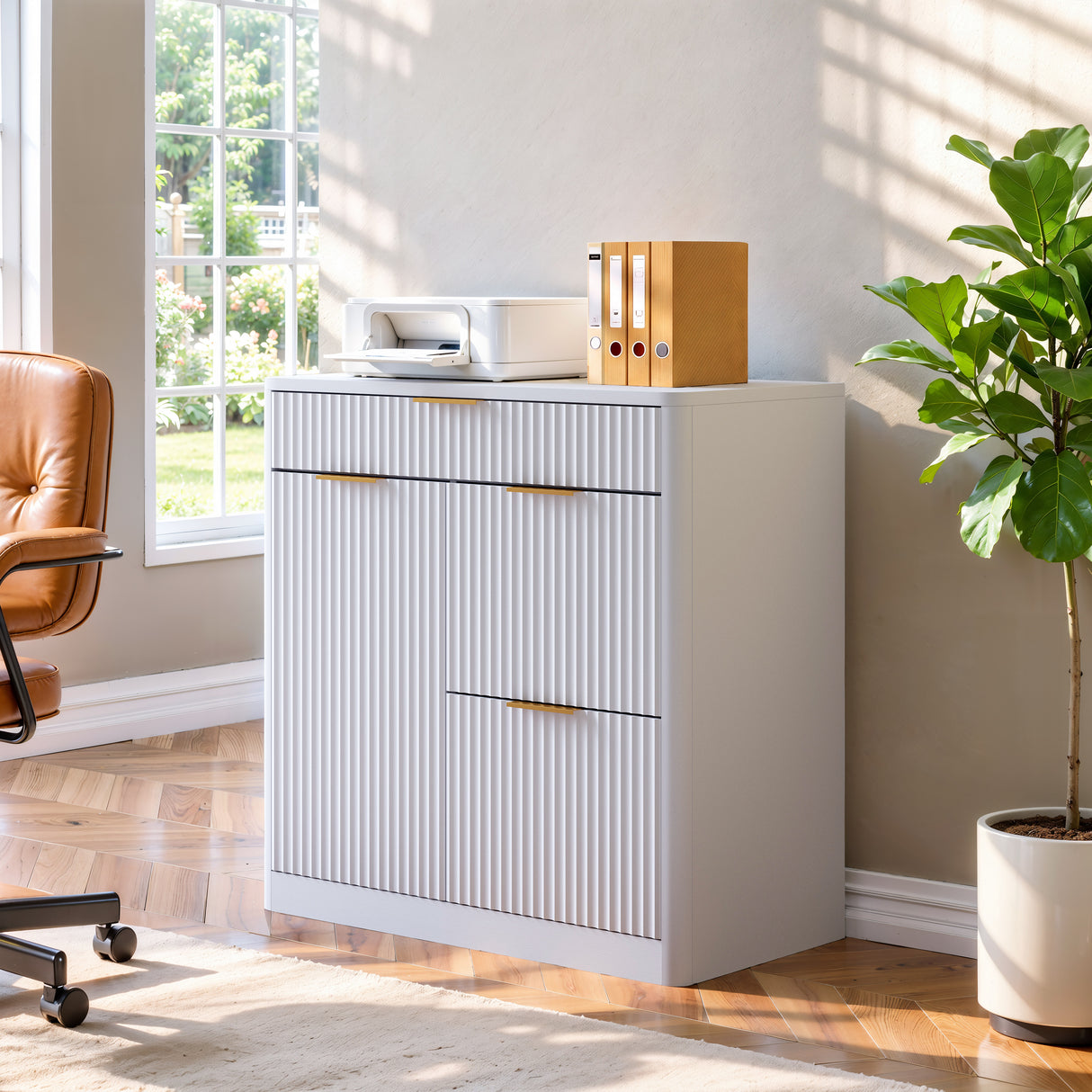 Freestanding Office File Cabinet with Built-in Charging Station