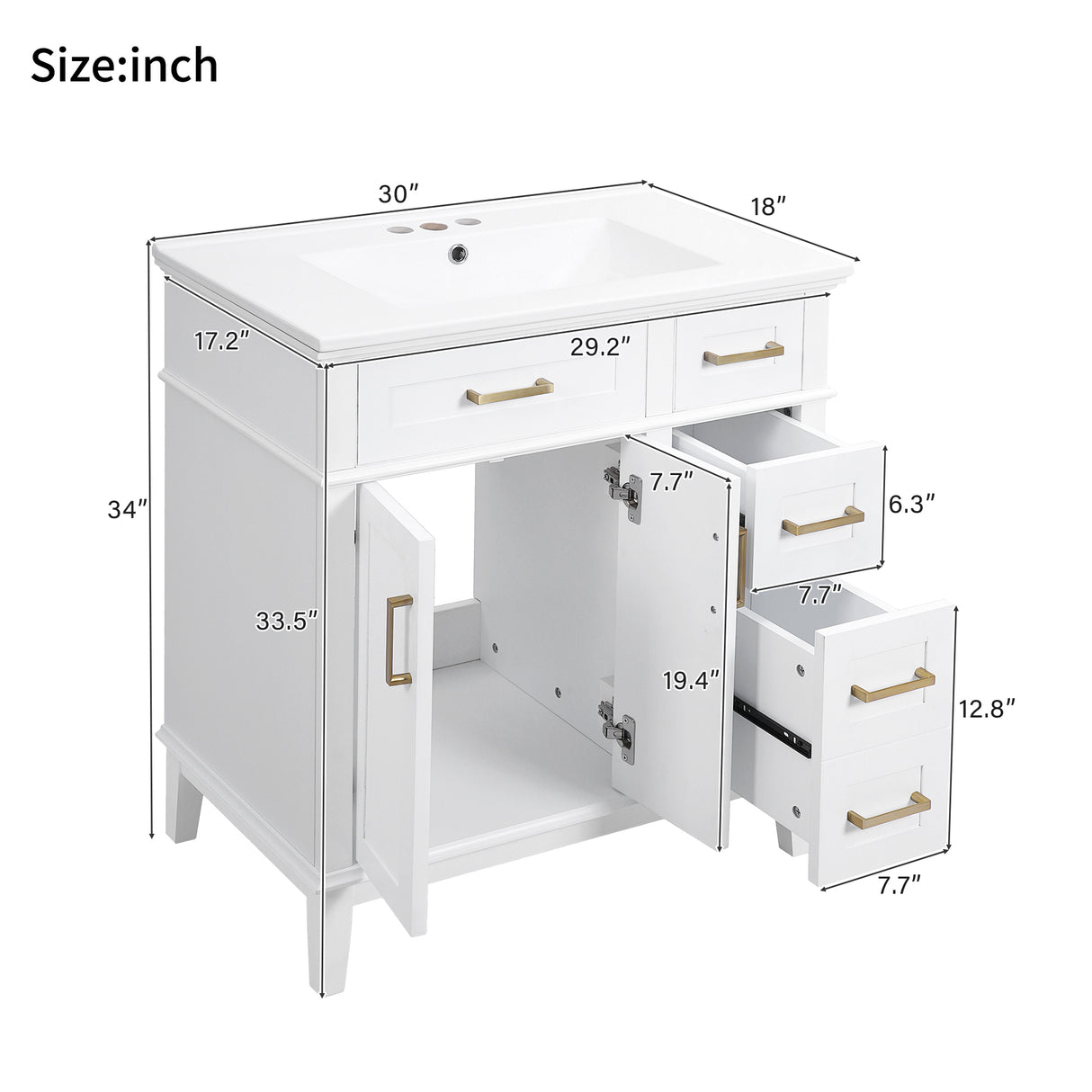 30" Bathroom Vanity with Ceramic Sink and Modern Storage Cabinet