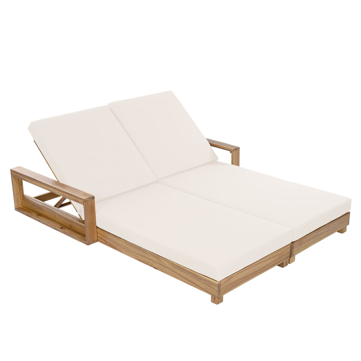 Double Acacia Wood Chaise Lounge Set