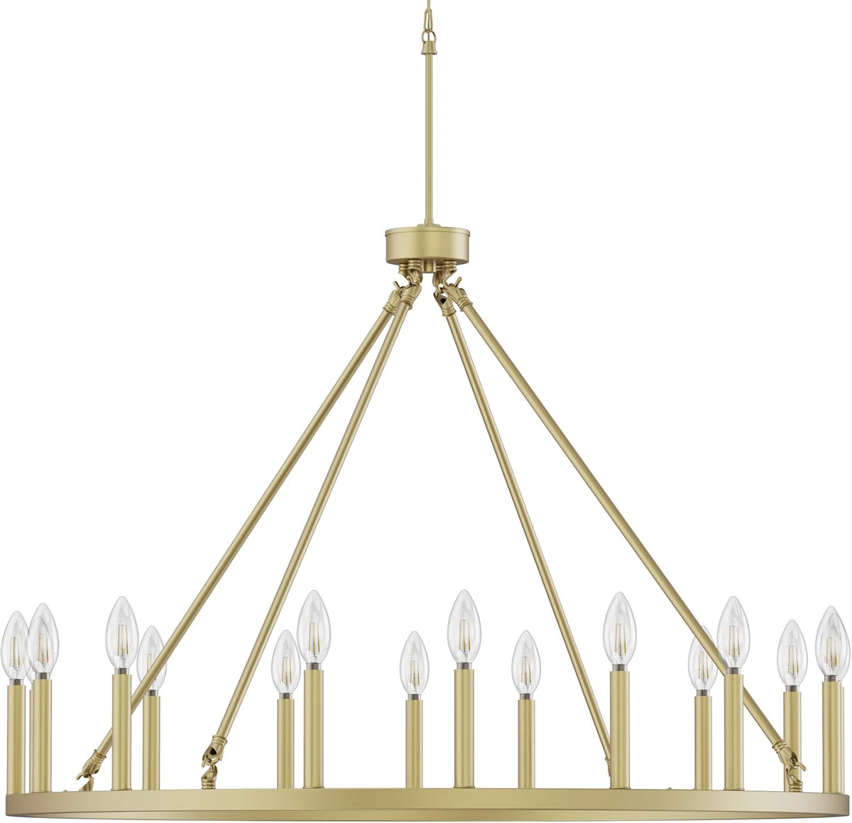 Gold Wagon Wheel Chandelier, 39-Inch Round, 16-Light Farmhouse Ceiling Fixture