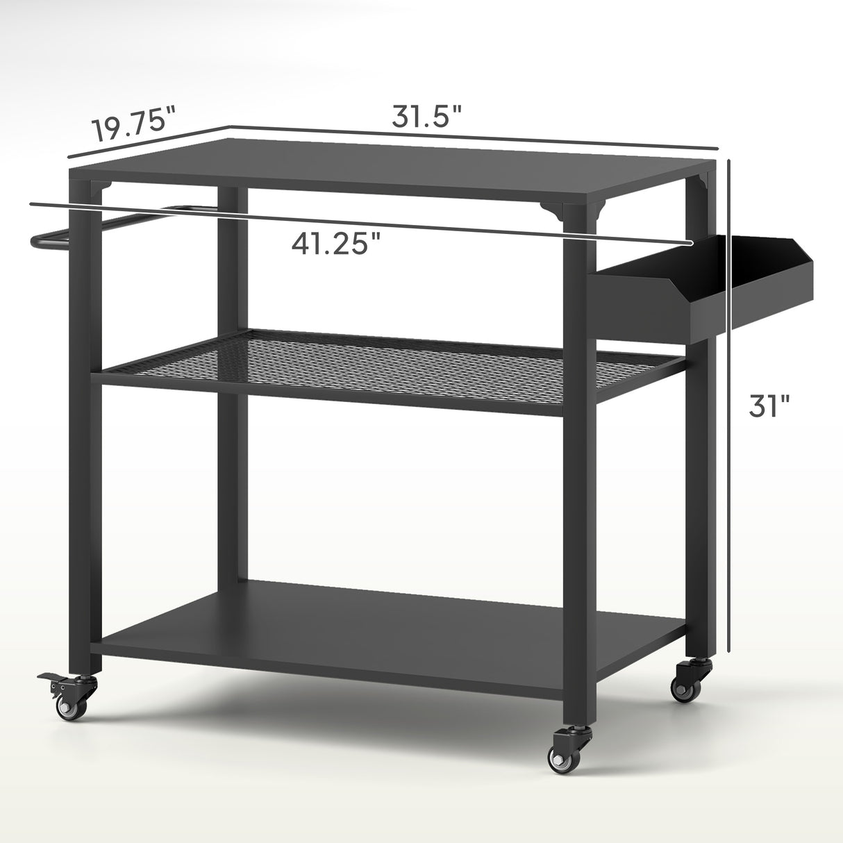 Movable Oven Table on Wheels - 3-Tier Outdoor Grill Cart