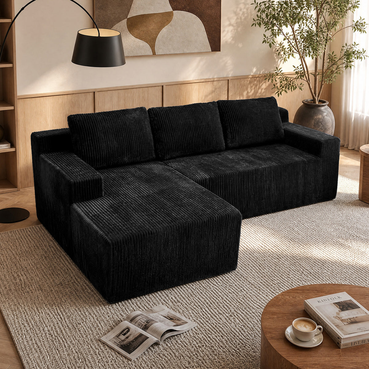 Corduroy Modular L Shaped Sectional Sofa