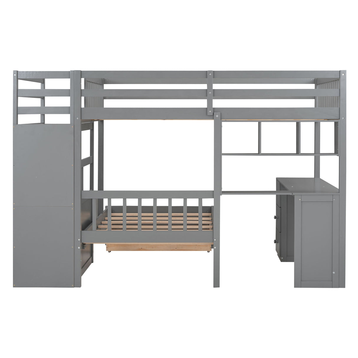 Bunk Bed With Desk, Drawers And Shelves