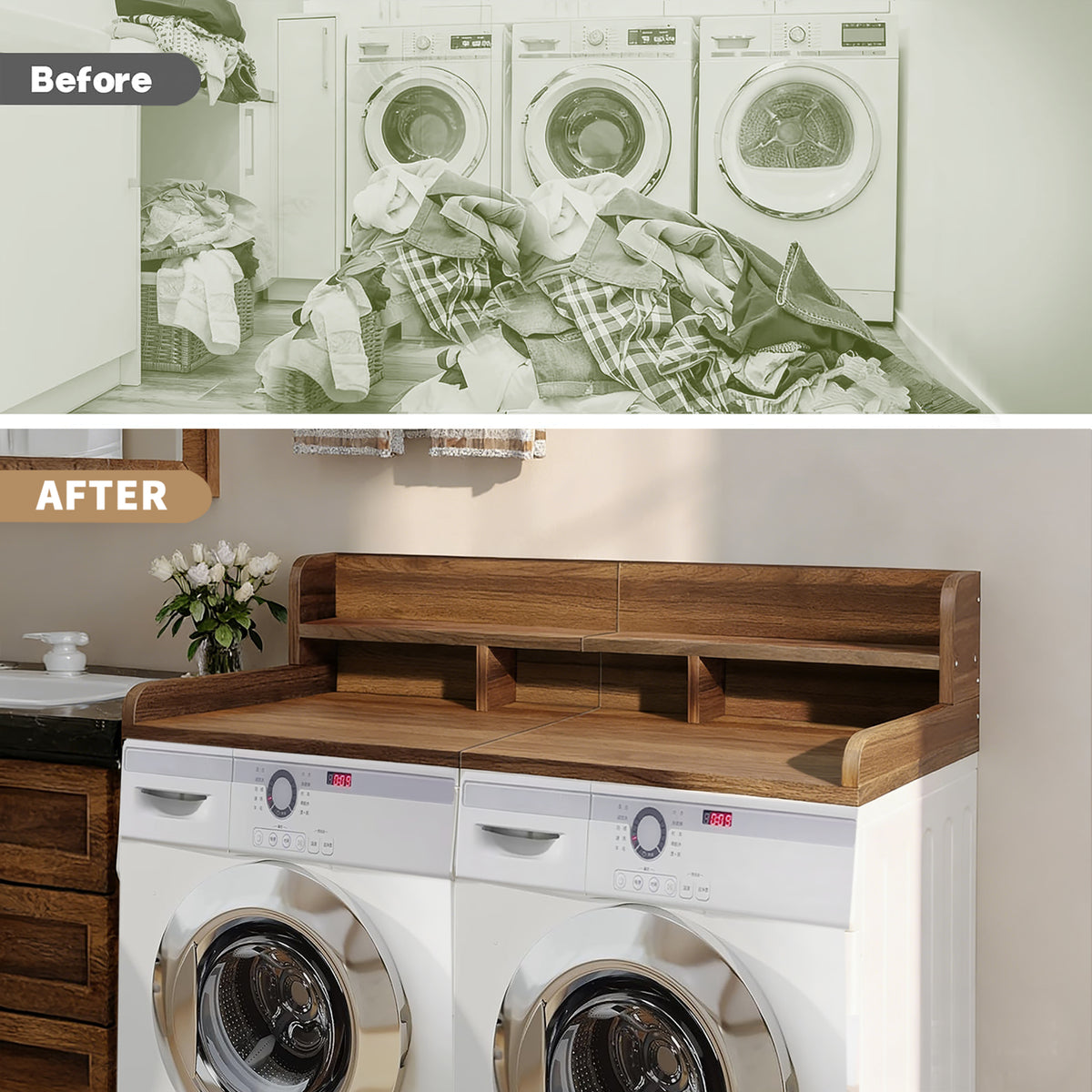 Walnut Washer Dryer Countertop with Non-slip Pads