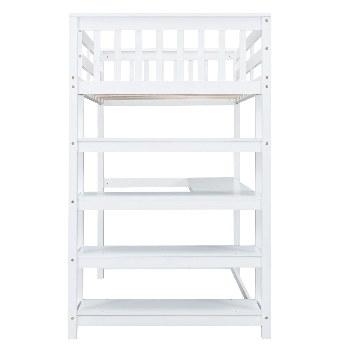 Loft Bed With Storage Shelves And Under Bed Desk