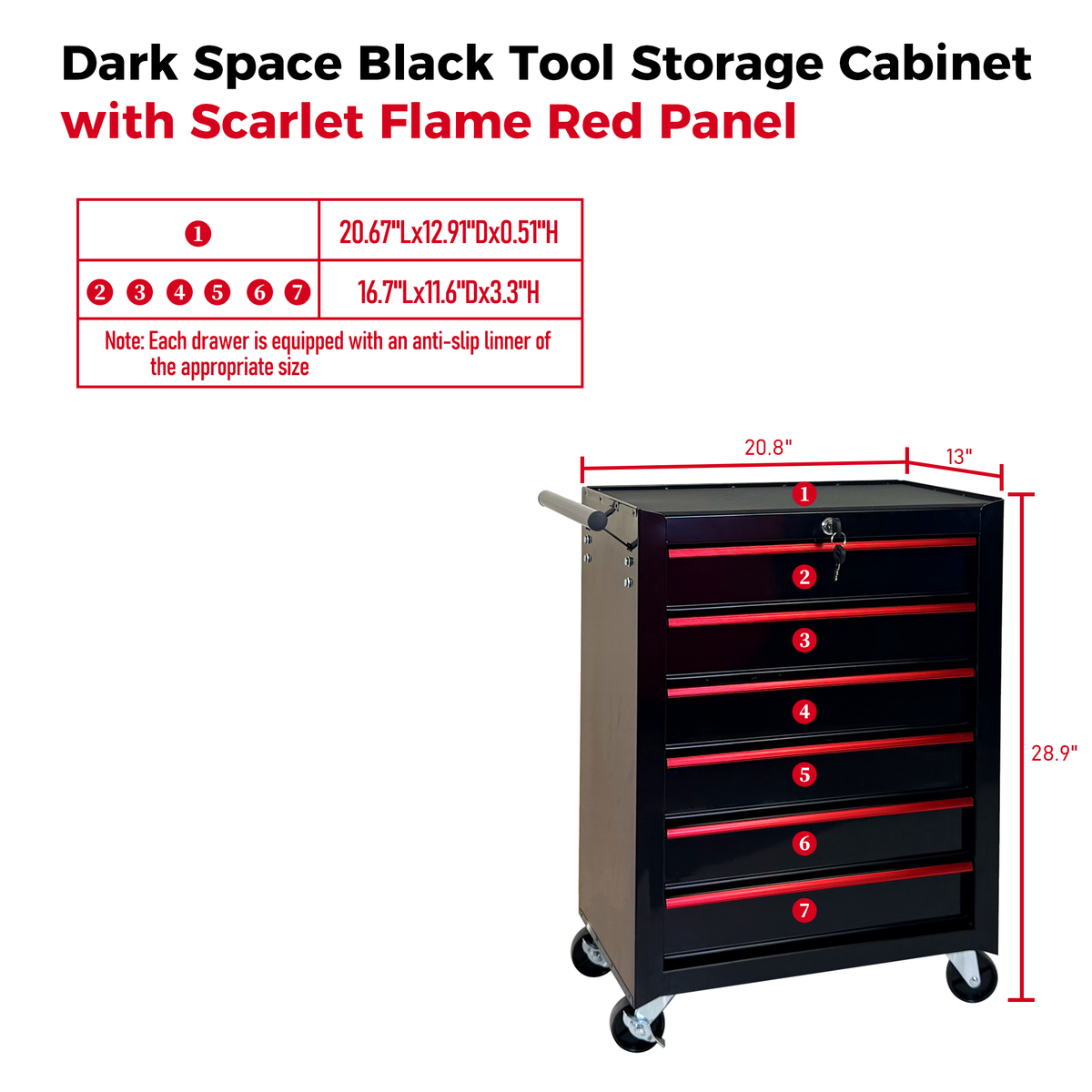 Rolling Metal Tool Chest with 6 Drawers - Black