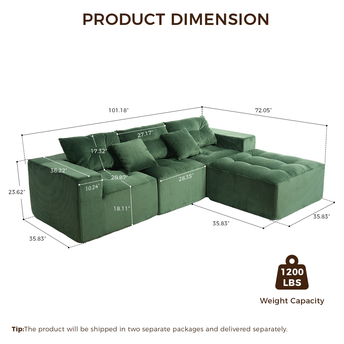 101" L-Shaped Modular Compression Sofa