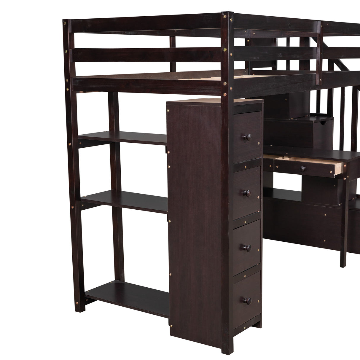 Loft Bed With Storage Drawers, Desk And Stairs With Shelves