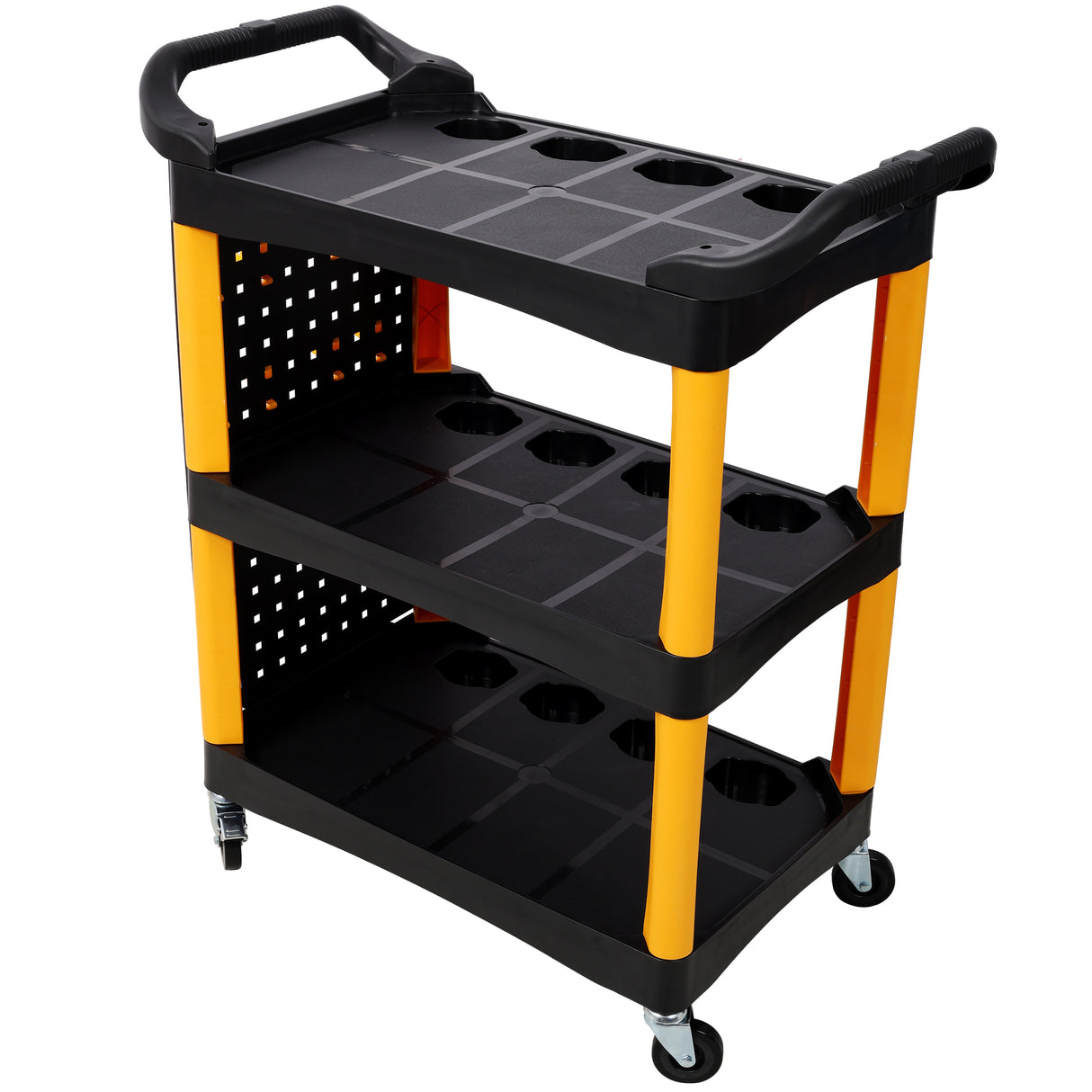 3 Tier Rolling Auto Detail Cart With Wheels - Yellow & Black