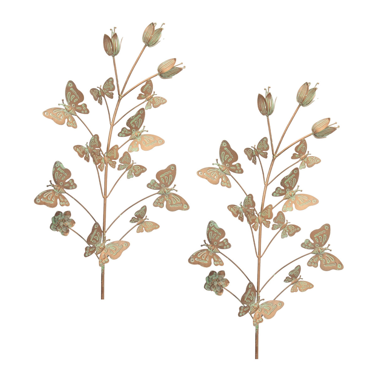 Iron-Butterfly-and-Floral-Garden-Stake-(Set-of-2)-Garden-Decor