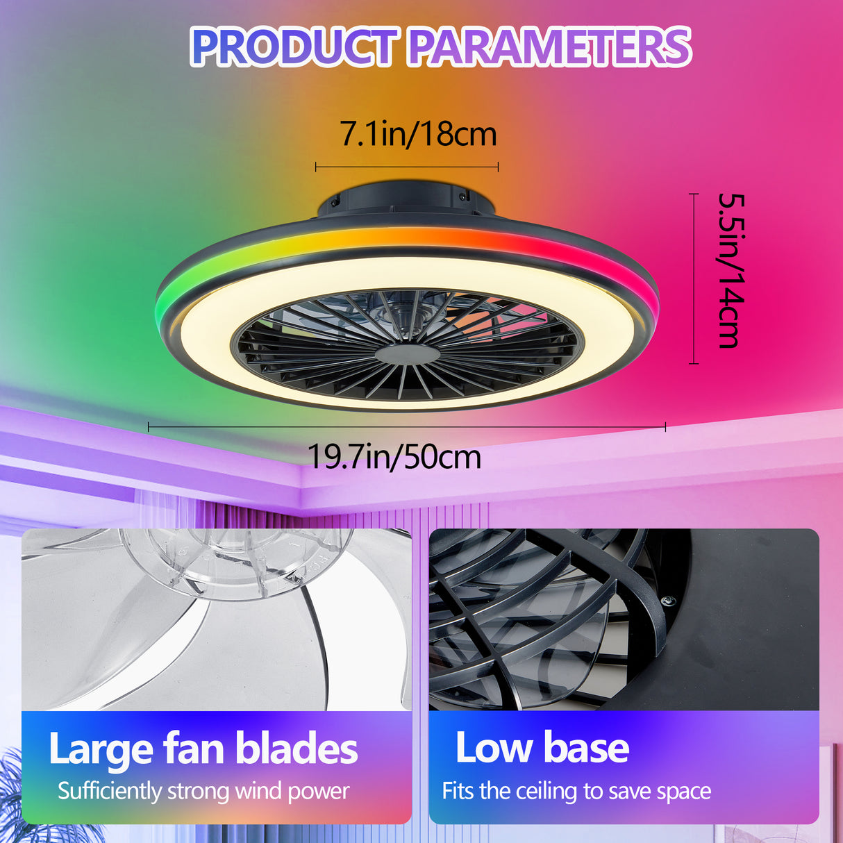 Modern LED Ceiling Fan Light with RGB Colors