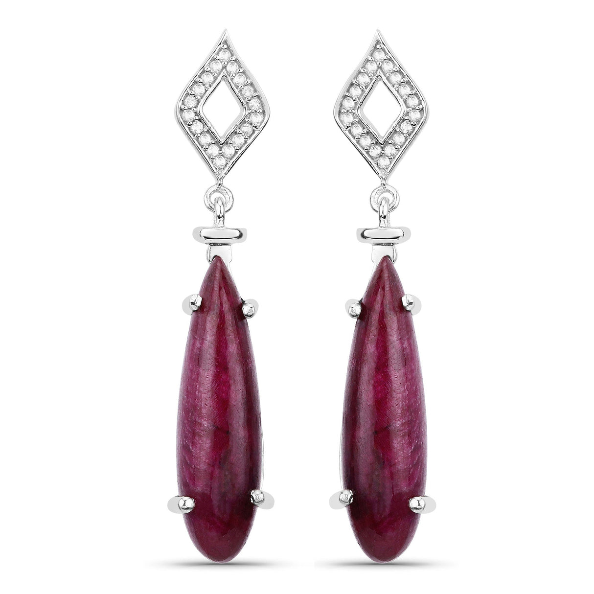 23.25 Carat Dyed Ruby and White Topaz .925 Sterling Silver Earrings