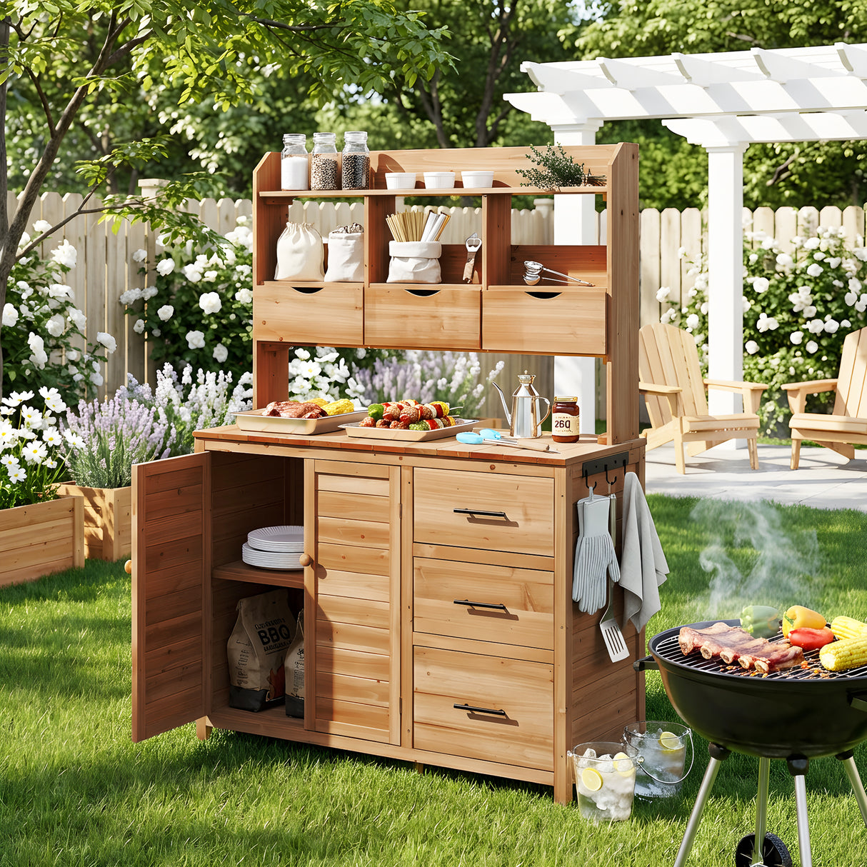 TOPMAX Farmhouse Patio Potting Bench with Storage and Workstation