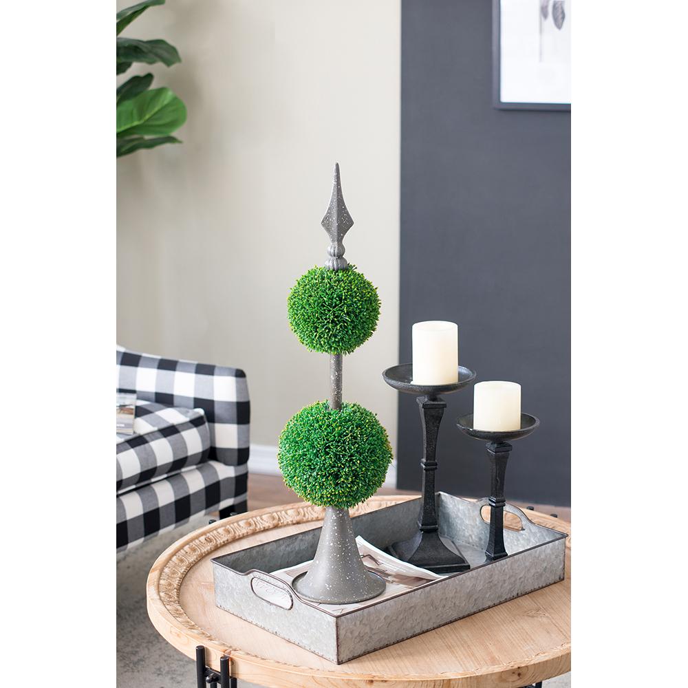 D7x26.5" Artificial Two-Tiered Boxwood Sphere Topiary on Metal Spire