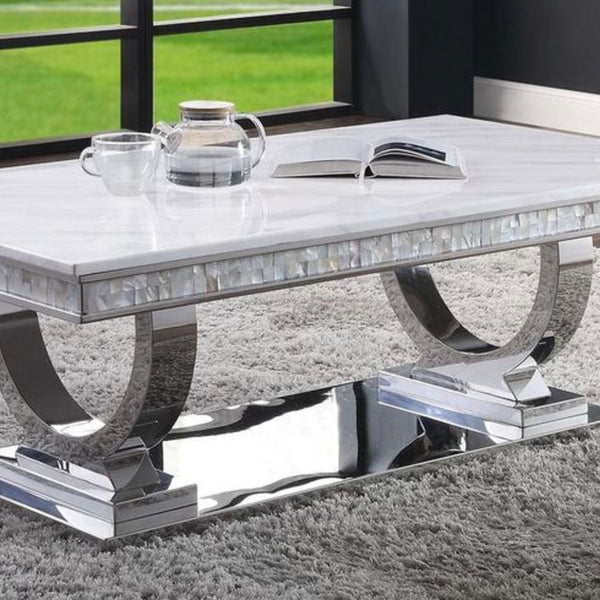 Zander - Printed Faux Marble Top & Mirrored Table - Marble - Best Buy Furniture