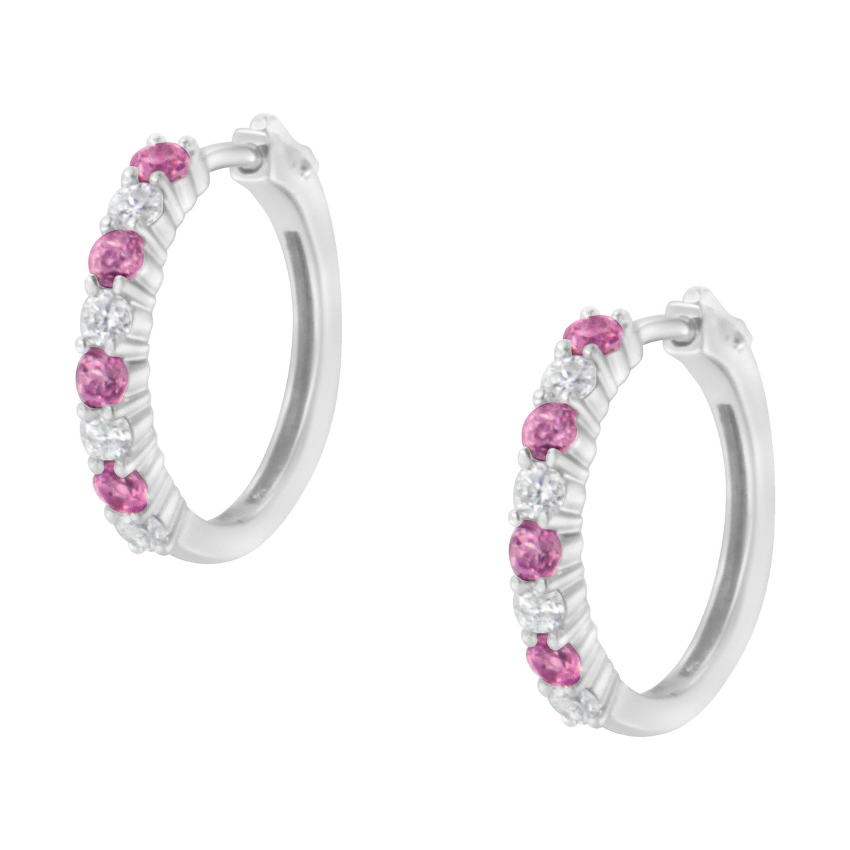 10K White Gold, ½ Cttw Diamond, & ½ Cttw Lab-Grown Blue Sapphire Leverback Hoop Earrings (H-I Color, I1-I2 Clarity)