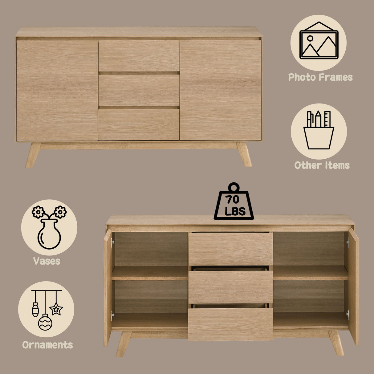 Kasem - Server - Oak - Best Buy Furniture
