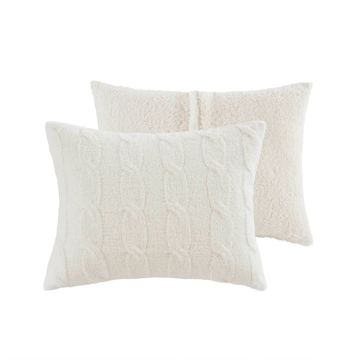 Twin Cable Knit Chenille Comforter Set with Sham - Ivory
