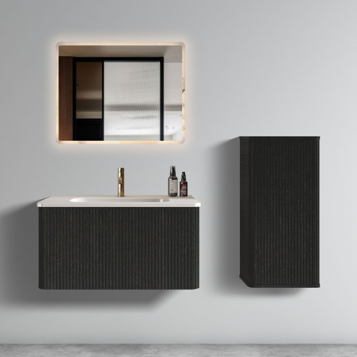 Etna Floating Bathroom Cabinet, 14-Inch, Black Striped, Wall-Mounted