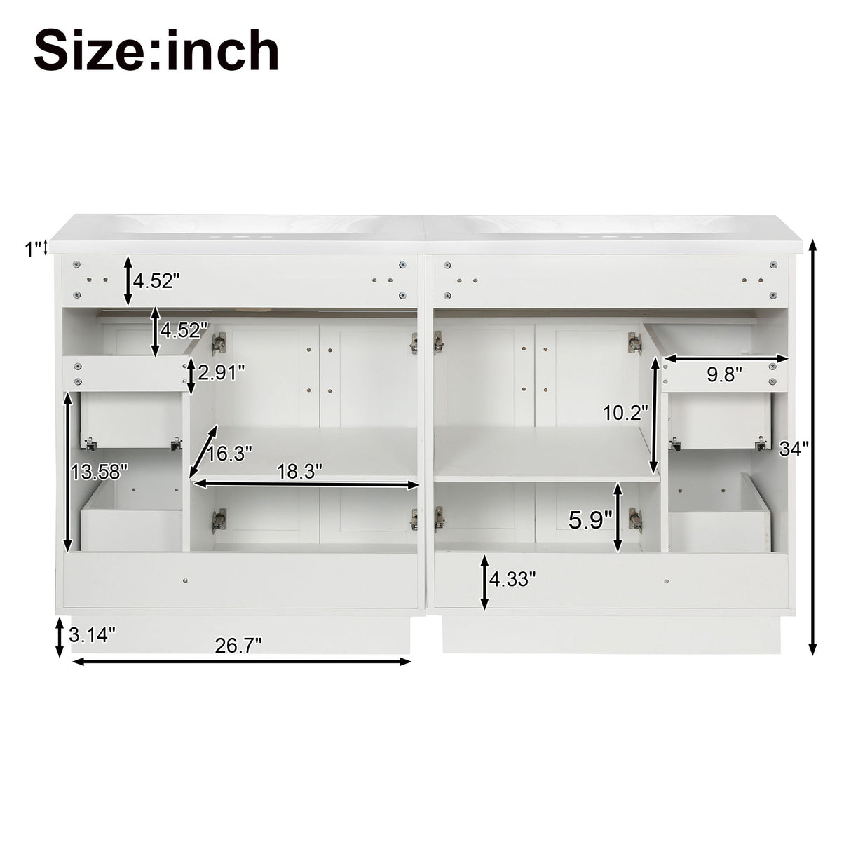 Bathroom Vanity With 2 Doors, 2 Drawers, Adjustable Shelf, Hidden Slides & Soft Close Hinges