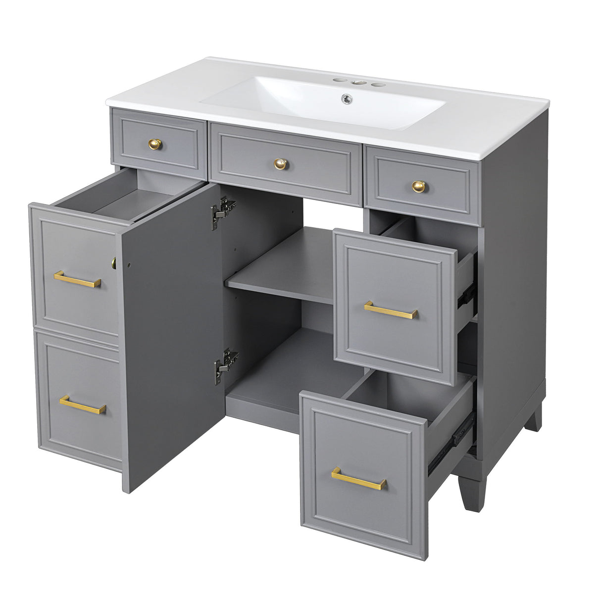 Bathroom Vanity With Ceramic Sink, Soft Close Doors, Adjustable Shelves