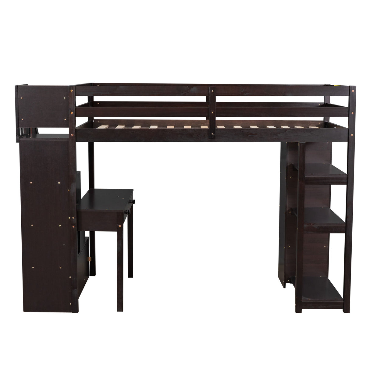 Loft Bed With Storage Drawers, Desk And Stairs With Shelves
