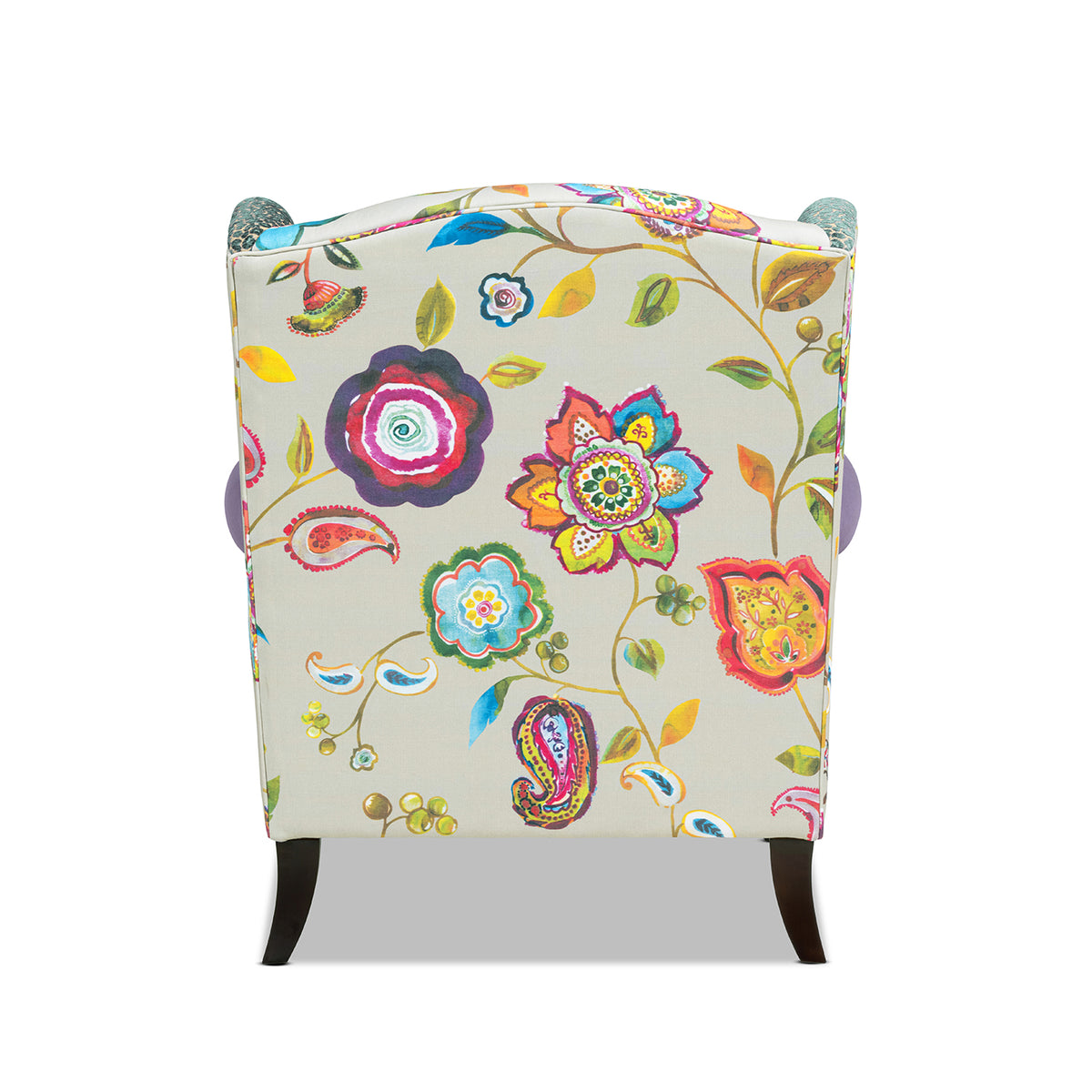 Anya Boho Chic Wingback Accent Chair, Floral & Leopard Print, Teal Multi