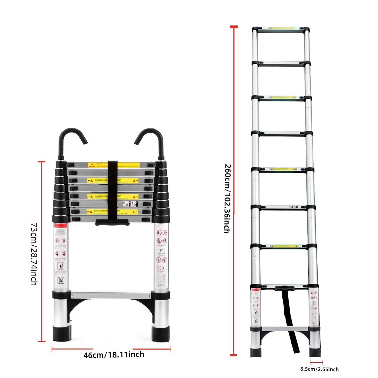 8.5FT Telescopic Ladder - Aluminum Alloy Multi-Purpose Ladder