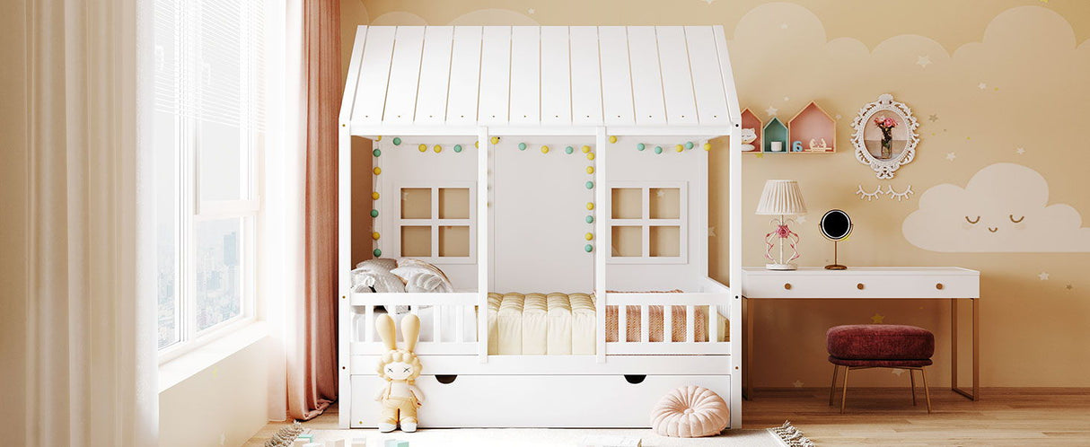 House Bed With Twin Size Trundle, Daybed