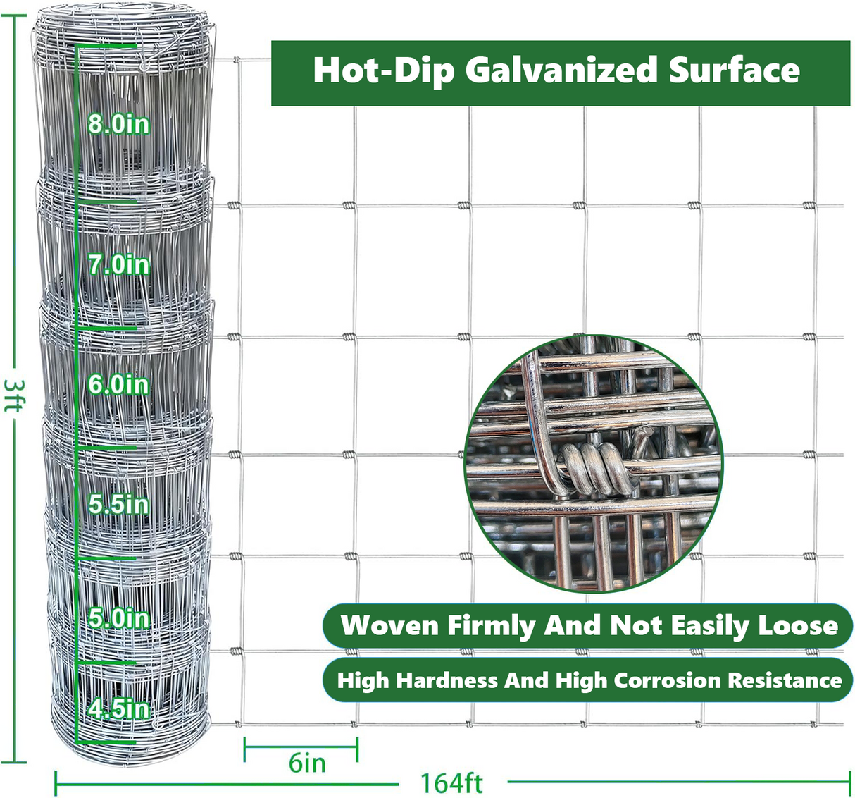 Farm Fence - 3ft x 164ft Heavy Zinc Coated Cattle Fence