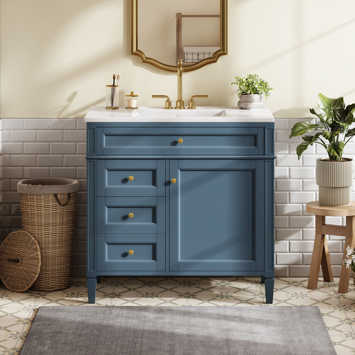 Bathroom Vanity With Top Sink, 2 Drawers And Tip Out Drawer