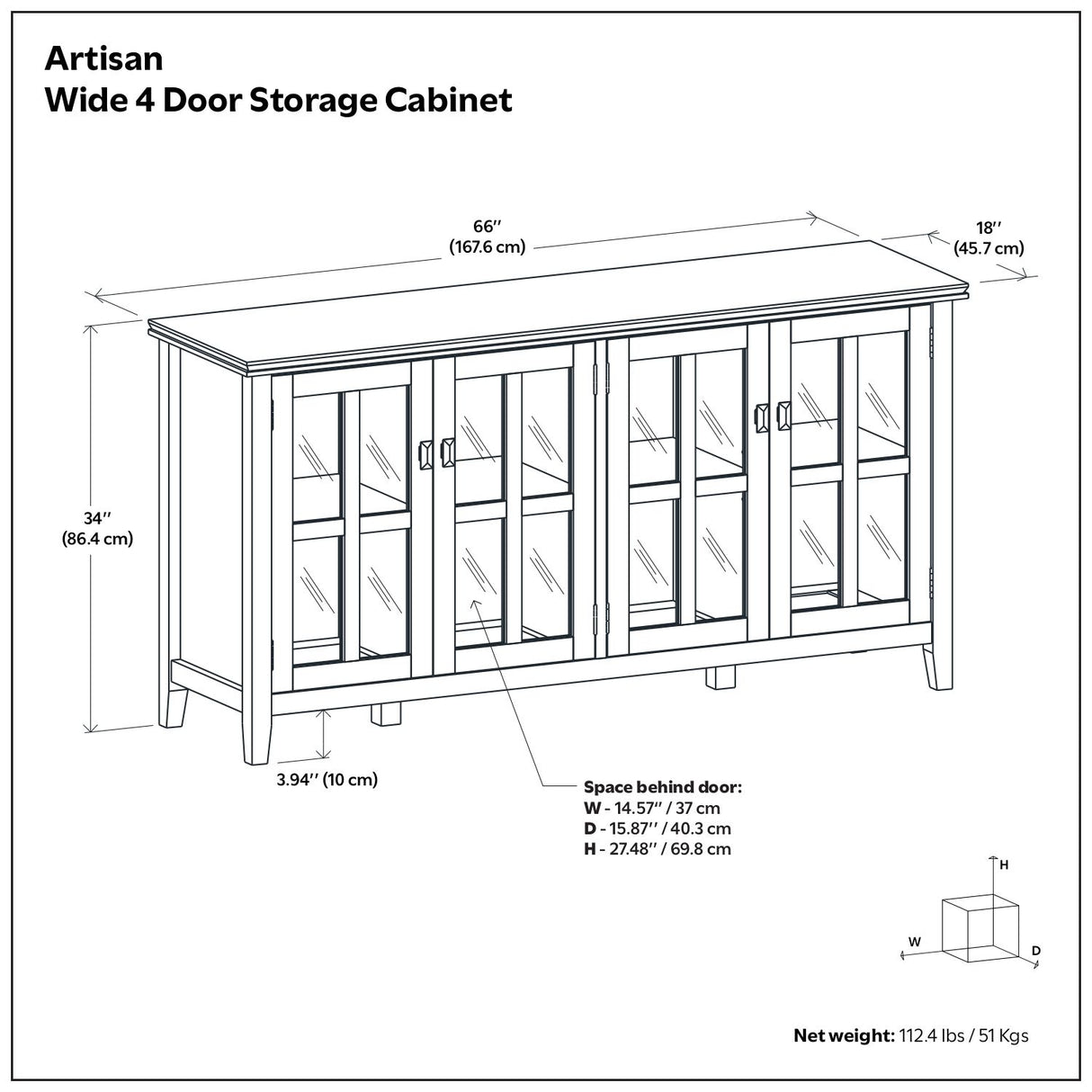 Artisan - Handcrafted Wide 4 Door Storage Cabinet