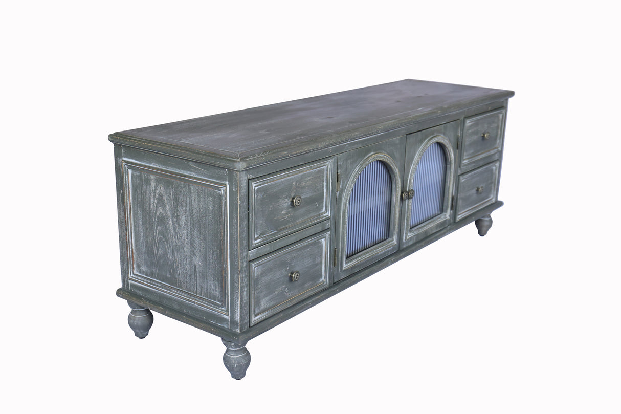 60" Farmhouse TV Stand with 4 Drawers & Glass Doors