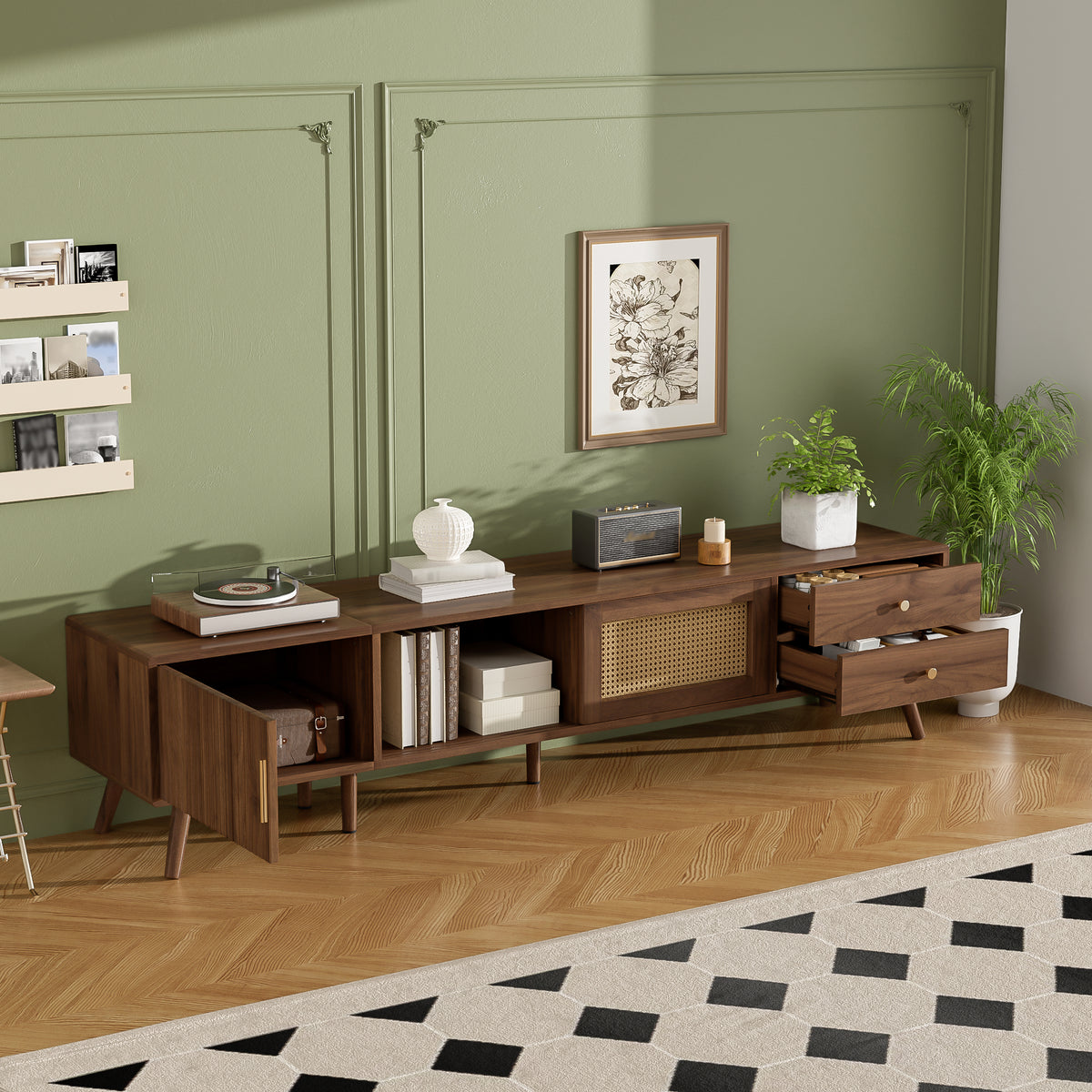 76" Modern Rattan Doors TV Stand