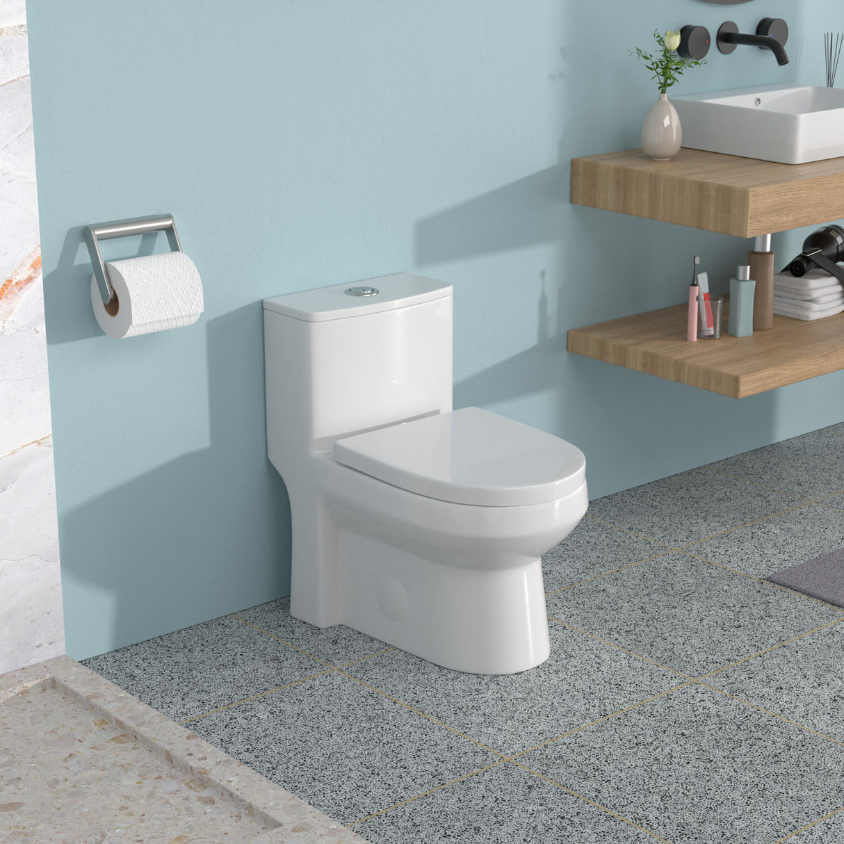 Ceramic One Piece Toilet for Bathroom, 12-inch Rough-In, Dual Flush